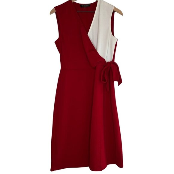 Kasper Dresses & Skirts - NWT KASPER V Neck Knee Length Wrap Dress Red & Cream Women's Size Medium 8/10